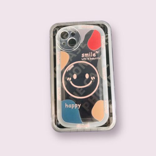 Coque de téléphone simple transparente avec grand smiley arc-en-ciel iPhone 14plus