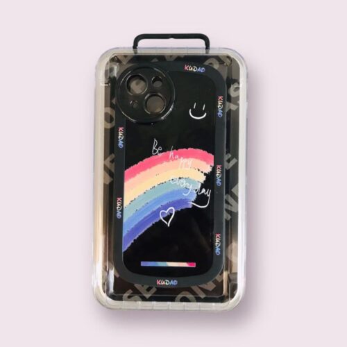 Coque de téléphone simple transparente avec grand smiley arc-en-ciel iPhone 14plus