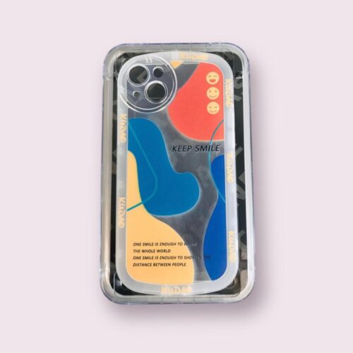 Coque de téléphone simple transparente avec grand smiley arc-en-ciel iPhone 14plus