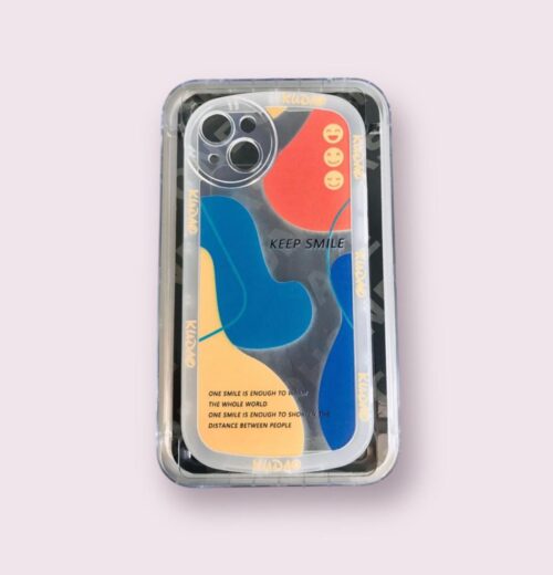 Coque de téléphone simple transparente avec grand smiley arc-en-ciel iPhone 14plus