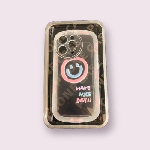 Coque de téléphone simple transparente avec grand smiley arc-en-ciel iPhone 13pro