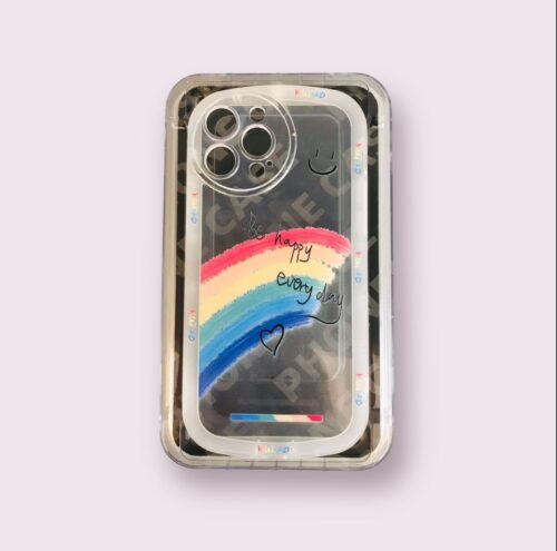 Coque de téléphone simple transparente avec grand smiley arc-en-ciel iPhone 13pro