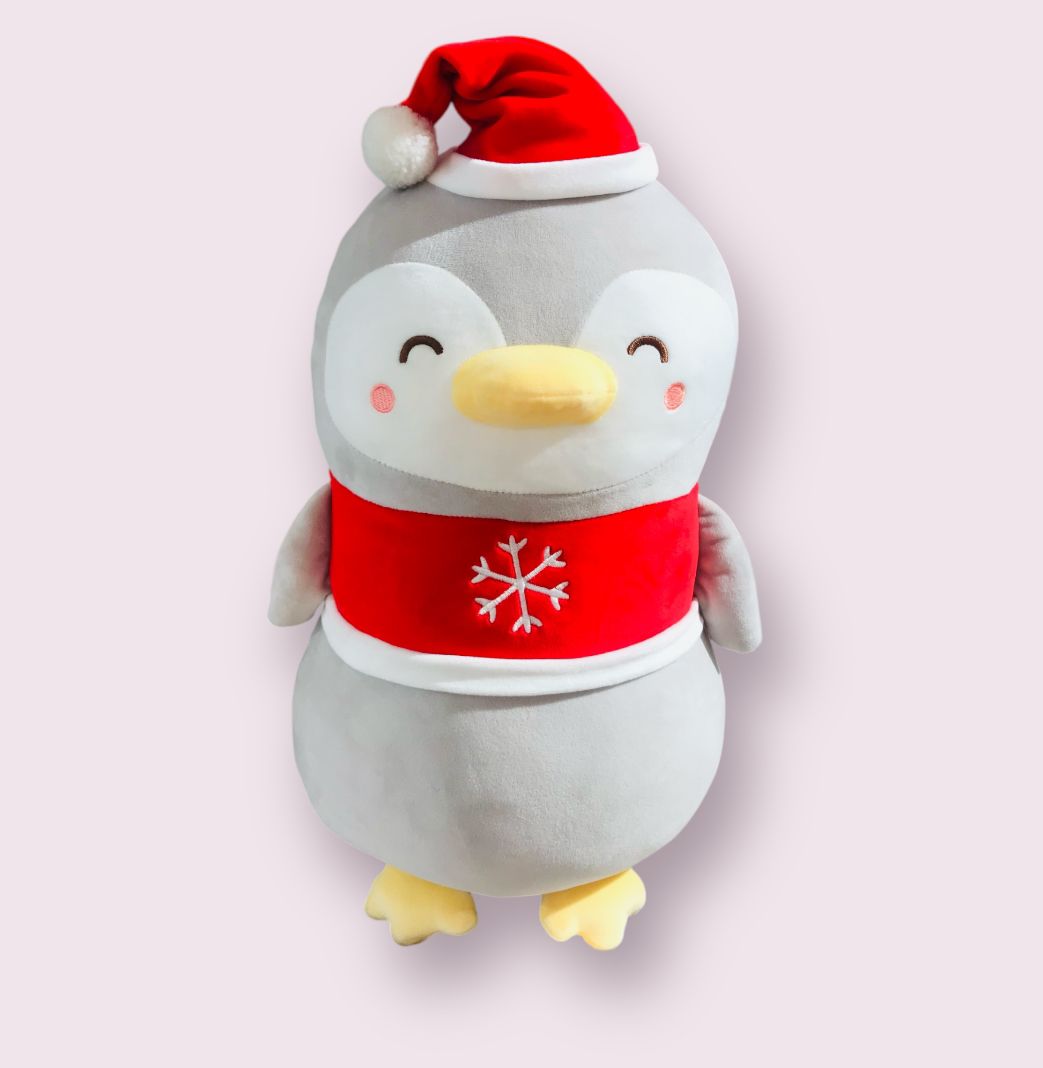 Poupée de Noël pingouin assis rouge - 50 cm