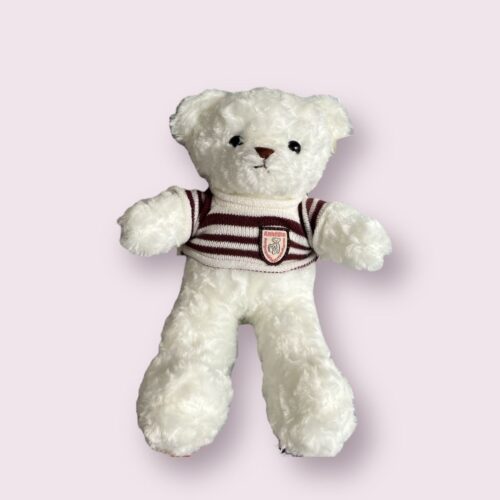 Poupée ours blanc pull raye - 35 cm (yeux en plastique)