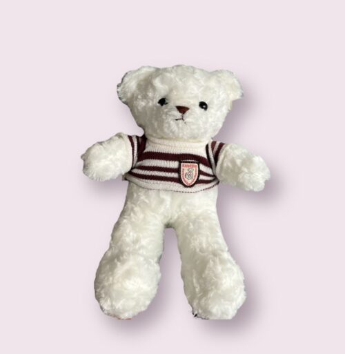 Poupée ours blanc pull raye - 35 cm (yeux en plastique)