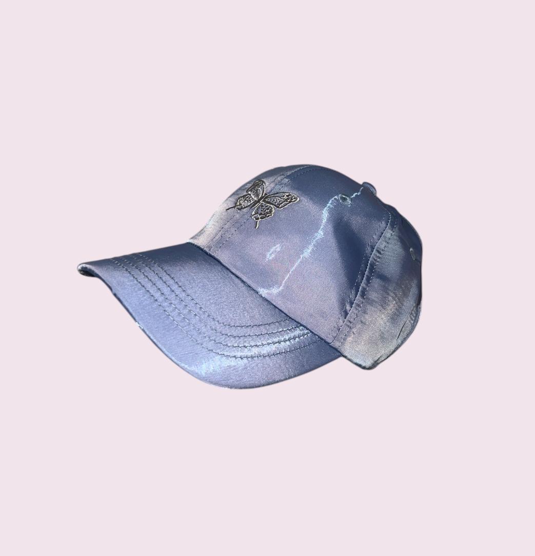 Casquette de baseball brodée papillon lisse - bleu clair