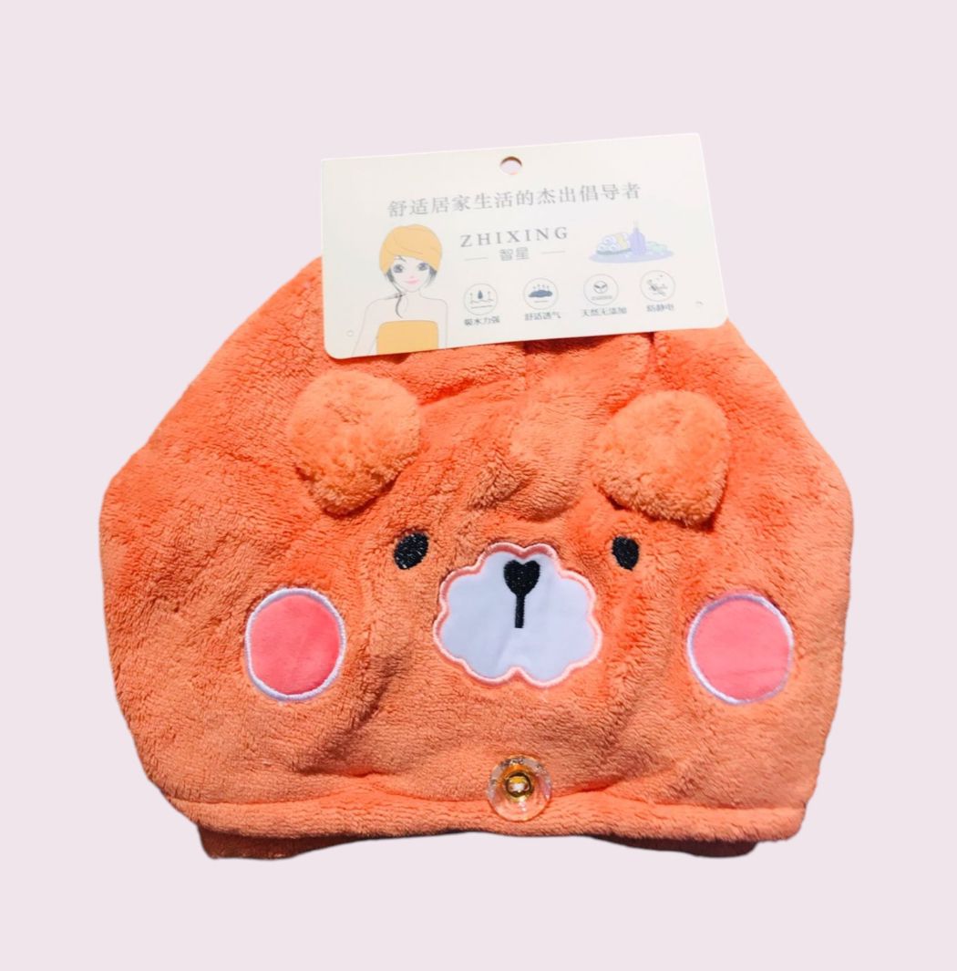 Bonnet de séchage des cheveux ours rose